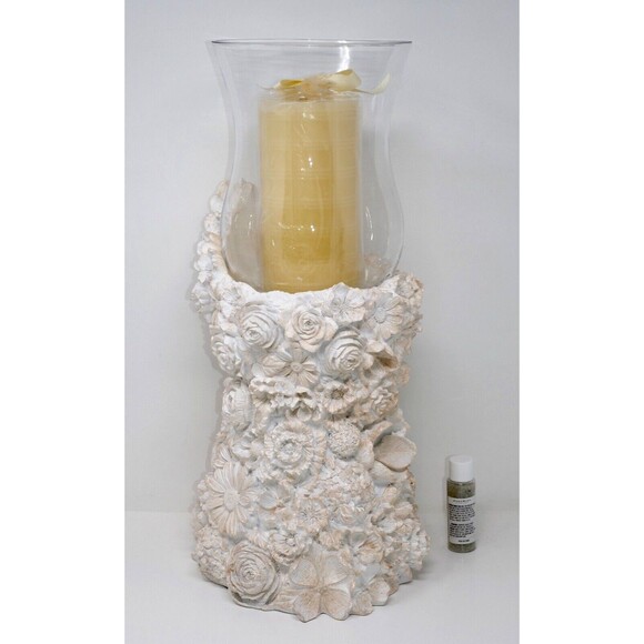 HomeWorx by Harry Slatkin Floral Decorative Hurricane with Pillar Candle RARE